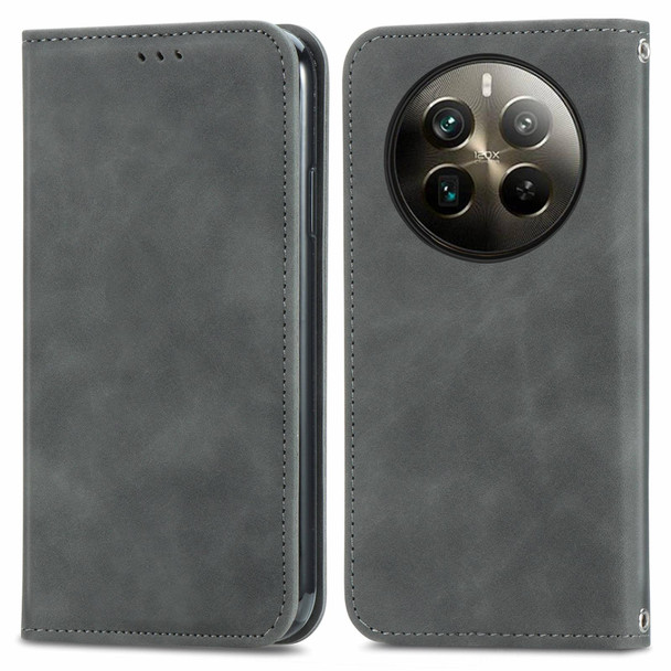For  Realme 12 Pro+ Retro Skin Feel Magnetic Flip Leather Phone Case(Grey)