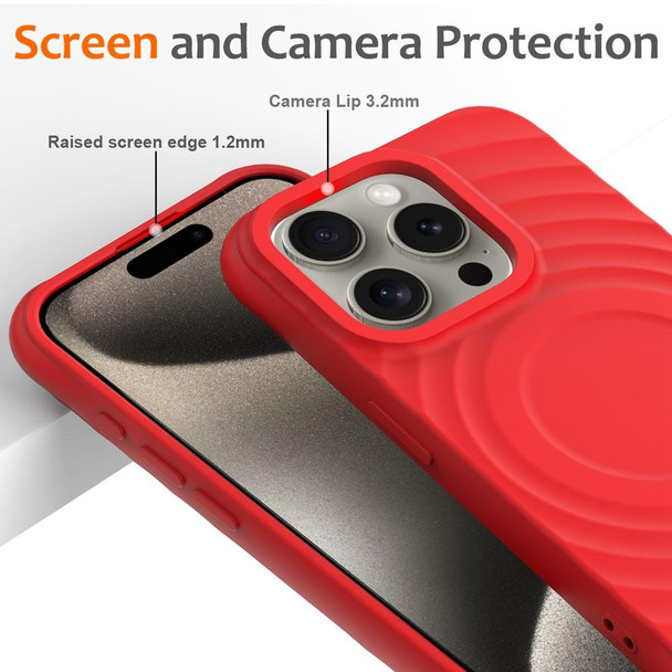 For iPhone 15 Pro Max Wave Texture MagSafe Magnetic Liquid Silicone Phone Case(Red)