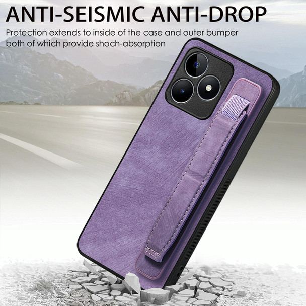 For Realme C35 Retro Wristband Holder Leather Back Phone Case(Purple)