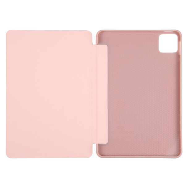 For iPad Air 13 2024 Three-fold Holder Flip Tablet Leather Case(Rose Gold)