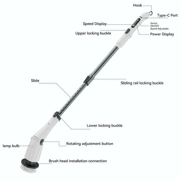 Multifunctional Long and Short Dual Purpose Electric Cleaning Brush Kitchen Bathroom Window Floor Brush(Black)