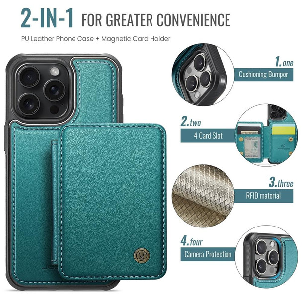 For iPhone 12 / 12 Pro JEEHOOD J05 Business Magnetic Style RFID Leather Phone Case(Blue Green)