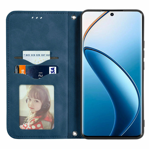 For  Realme 12 Pro Retro Skin Feel Magnetic Flip Leather Phone Case(Blue)