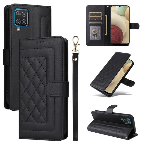 For Samsung Galaxy A12 / M12 Diamond Lattice Leather Flip Phone Case(Black)