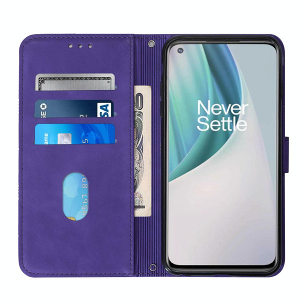 OnePlus Nord N10 5G Crossbody 3D Embossed Flip Leather Phone Case(Purple)