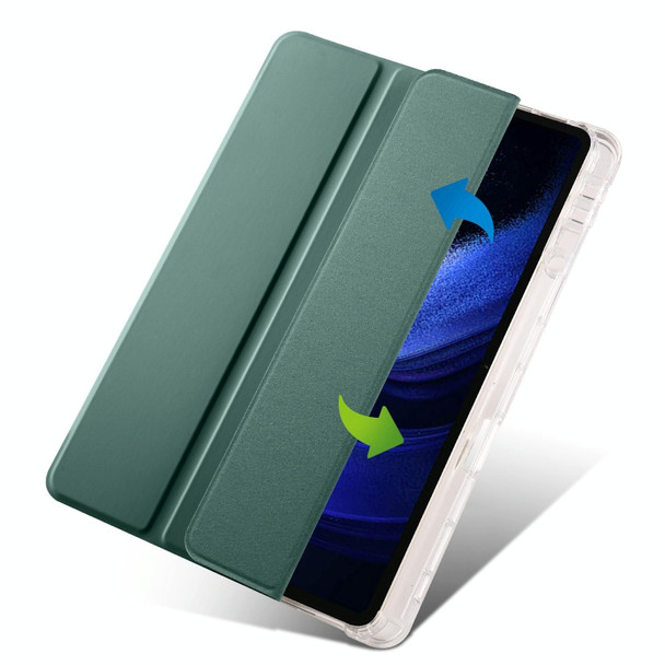 For iPad Air 13 2024 3-fold Clear TPU Smart Leather Tablet Case with Pen Slot(Dark Green)