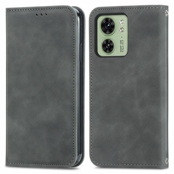 For Motorola Moto  Edge 40 Retro Skin Feel Magnetic Flip Leather Phone Case(Grey)