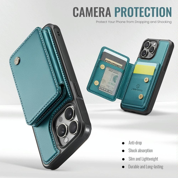 For iPhone 15 Pro Max JEEHOOD J05 Business Magnetic Style RFID Leather Phone Case(Blue Green)