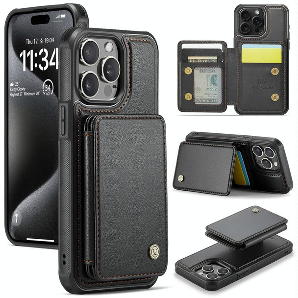 For iPhone 15 Pro JEEHOOD J05 Business Magnetic Style RFID Leather Phone Case(Black)