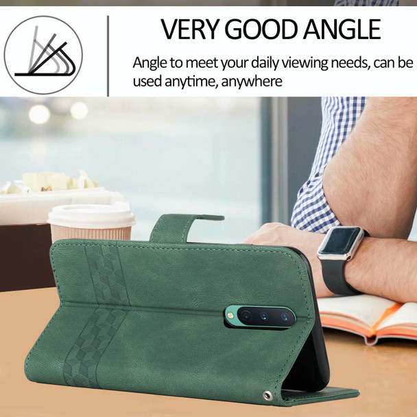 Cubic Skin Feel Flip Leatherette Phone Case - OnePlus 8(Green)