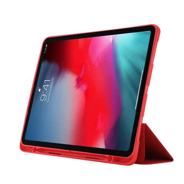 For iPad Pro 11 2024 Skin Feel Tri-fold Leather Tablet Case with Pen Slot(Red)
