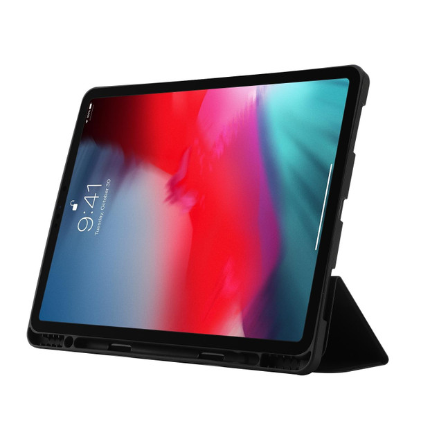 For iPad Pro 11 2024 Skin Feel Tri-fold Leather Tablet Case with Pen Slot(Black)