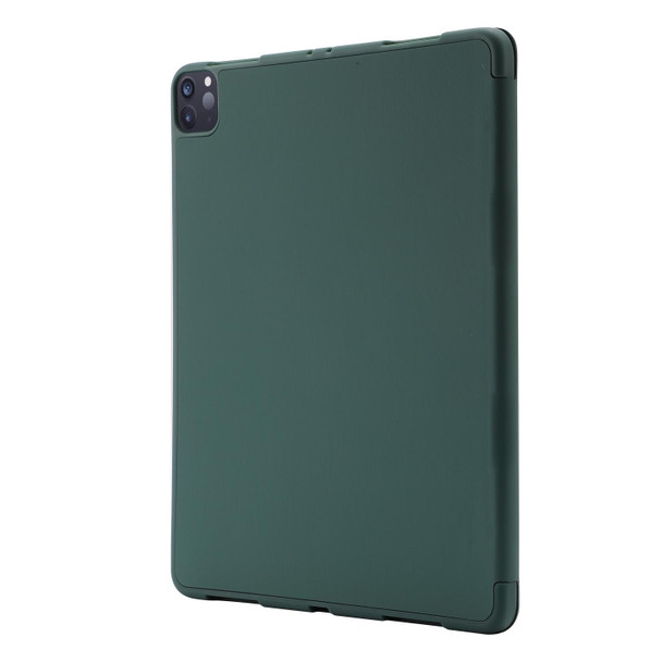 For iPad Pro 13 2024 Skin Feel Tri-fold Leather Tablet Case with Pen Slot(Dark Green)