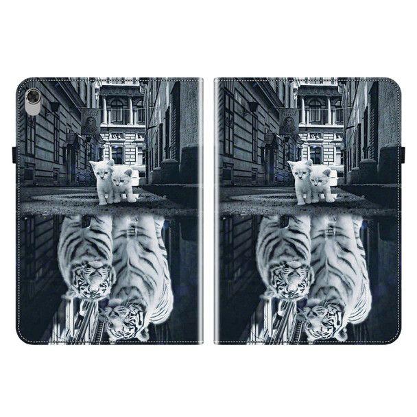 For Lenovo M10 Plus 10.3 Crystal Texture Painted Leather Tablet Case(Cat Reflection Tiger)