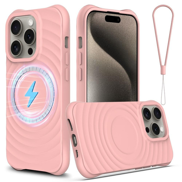 For iPhone 12 Pro Max Wave Texture MagSafe Magnetic Liquid Silicone Phone Case(Pink)