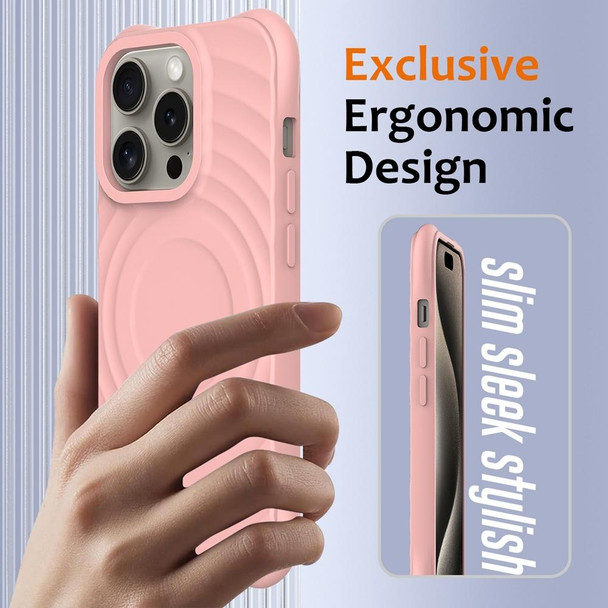 For iPhone 12 Pro Max Wave Texture MagSafe Magnetic Liquid Silicone Phone Case(Pink)