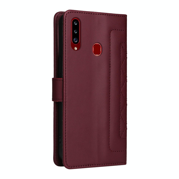 For Samsung Galaxy A20s Diamond Lattice Leather Flip Phone Case(Wine Red)