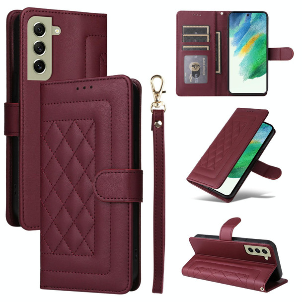 For Samsung Galaxy S21 FE 5G Diamond Lattice Leather Flip Phone Case(Wine Red)