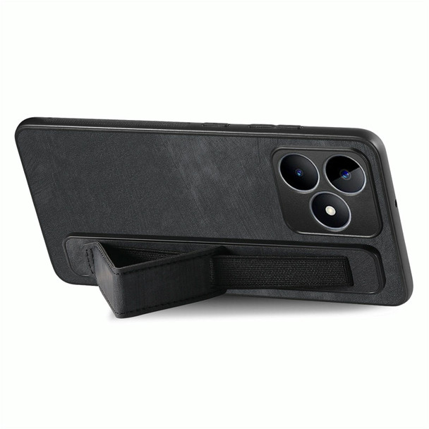 For Realme C20 Retro Wristband Holder Leather Back Phone Case(Black)