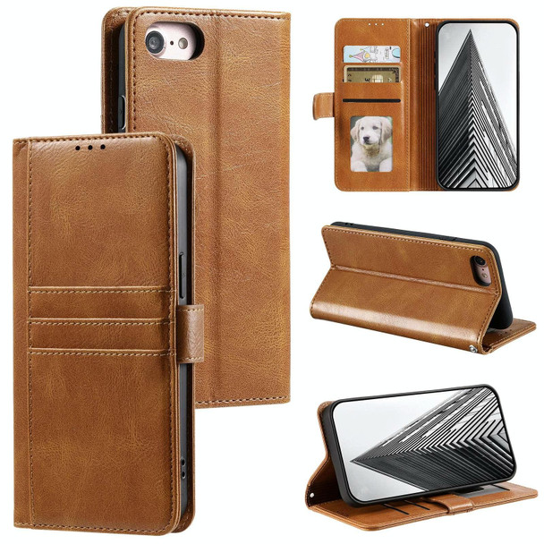 For iPhone 7 / 8 / SE 2022 Simple 6-Card Wallet Leather Phone Case(Brown)