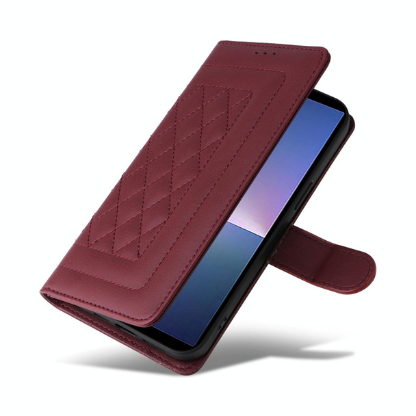 For Sony Xperia 5 V Diamond Lattice Leather Flip Phone Case(Wine Red)
