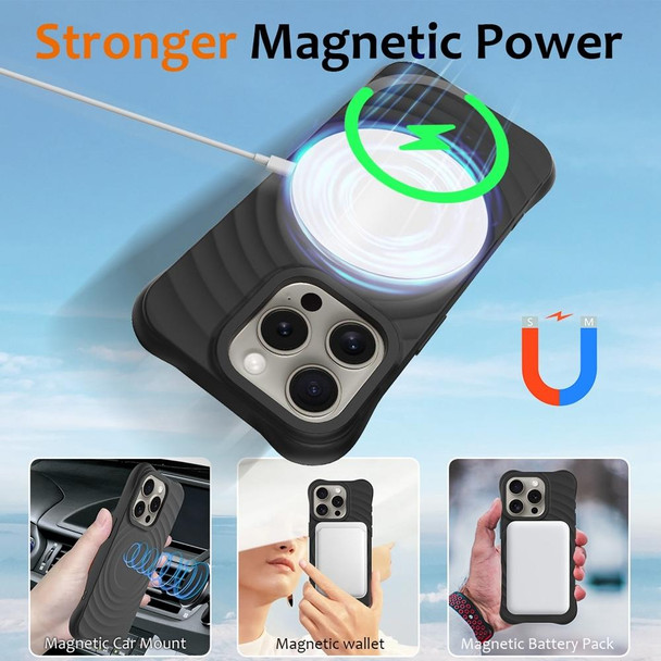 For iPhone 12 Pro Max Wave Texture MagSafe Magnetic Liquid Silicone Phone Case(Black)