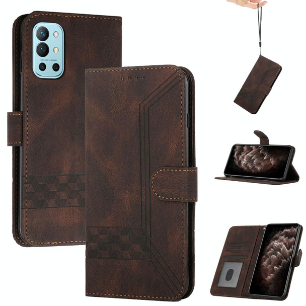 Cubic Skin Feel Flip Leatherette Phone Case - OnePlus 9R(Brown)
