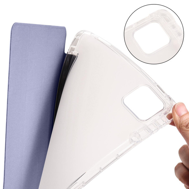 For iPad Pro 13 2024 3-fold Clear TPU Smart Leather Tablet Case with Pen Slot(Lavender Purple)