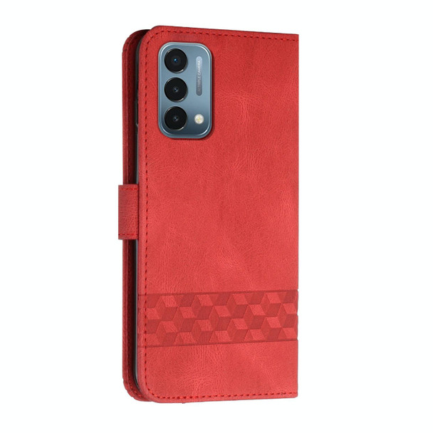 Cubic Skin Feel Flip Leatherette Phone Case - OnePlus Nord N200 5G(Red)