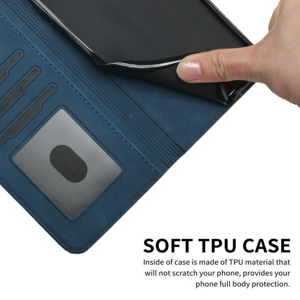 Cubic Skin Feel Flip Leatherette Phone Case - OnePlus 9R(Blue)