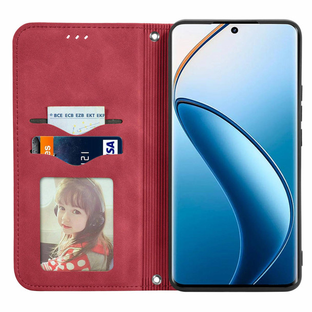 For  Realme 12+ Retro Skin Feel Magnetic Flip Leather Phone Case(Red)