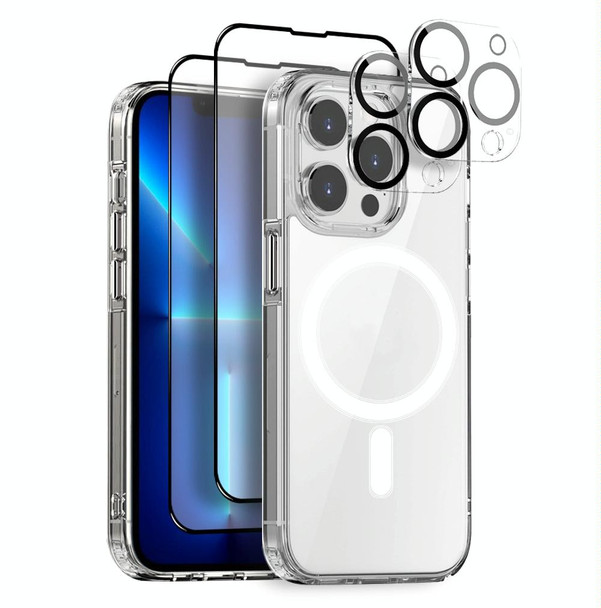 For iPhone 13 Pro Max NORTHJO 5 in 1 Magsafe Clear Phone Case with 2pcs Screen Film + 2pcs Rear Lens Film