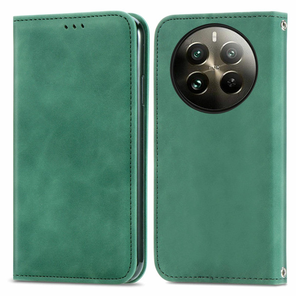 For  Realme 12 Pro Retro Skin Feel Magnetic Flip Leather Phone Case(Green)