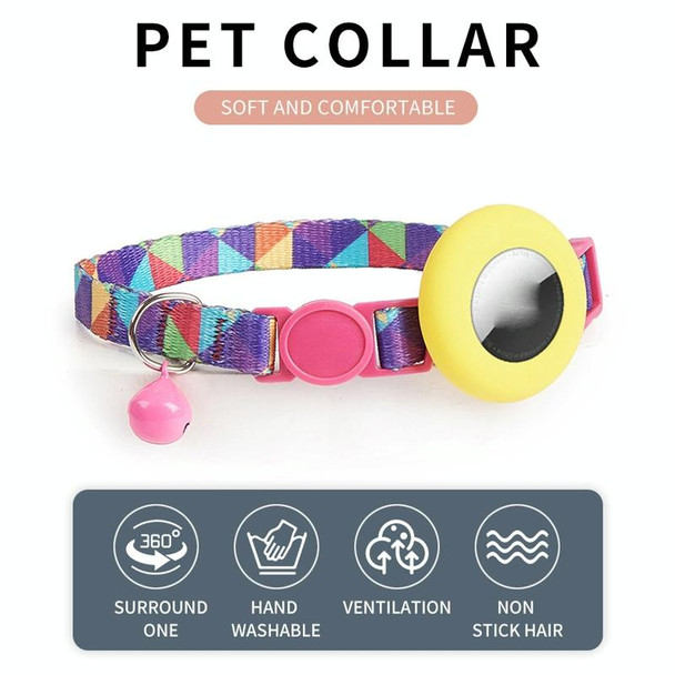 For AirTag Pet Collar Holder Print Design Case with Bell and Safety Buckle, Style: Gray Grid 