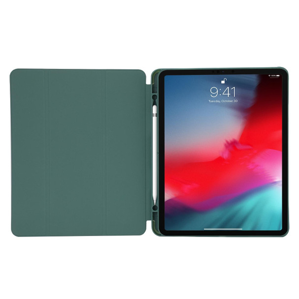 For iPad Air 13 2024 Skin Feel Tri-fold Leather Tablet Case with Pen Slot(Matcha Green)