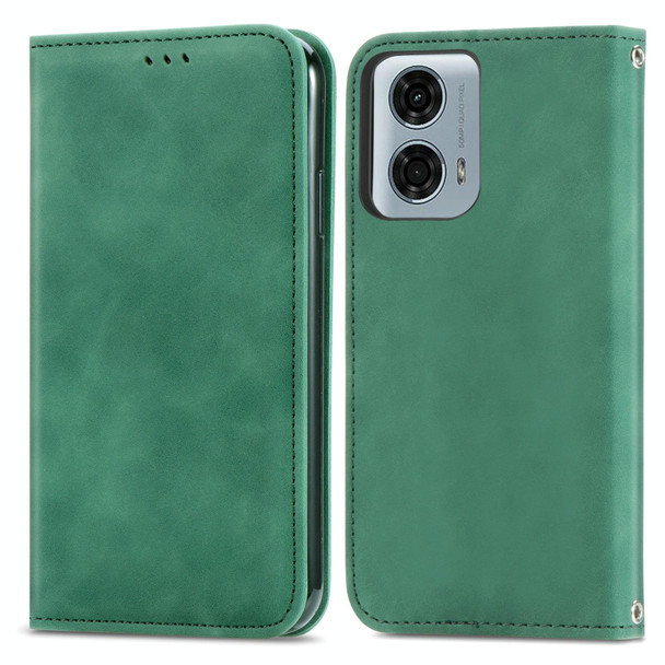 For Motorola Moto G24 Power Retro Skin Feel Magnetic Flip Leather Phone Case(Green)