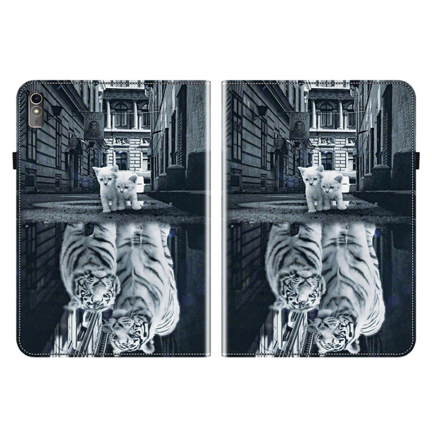 For Lenovo Tab M10 5G 2023 Crystal Texture Painted Leather Tablet Case(Cat Reflection Tiger)