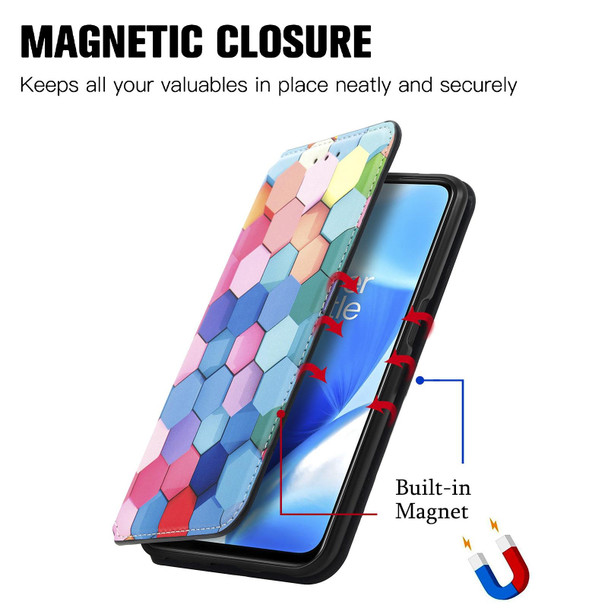 OnePlus Nord N200 5G Colorful Magnetic Horizontal Flip PU Leather Case with Holder & Card Slot & Wallet(Colorful Cube)