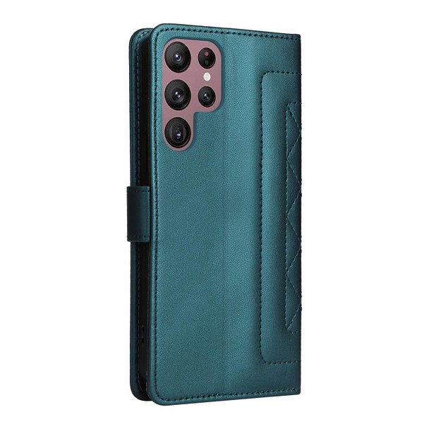 For Samsung Galaxy S22 Ultra 5G Diamond Lattice Leather Flip Phone Case(Green)