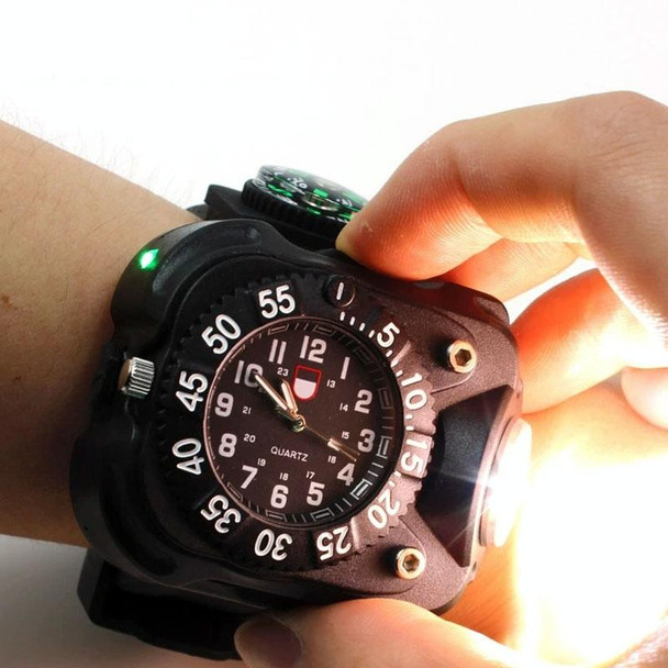 Outdoor LED Flashlight Wrist Watch With Compass Night Running Silicone Lighting Lamp(Black)