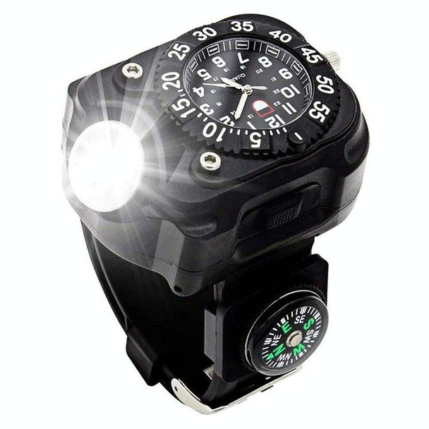 Outdoor LED Flashlight Wrist Watch With Compass Night Running Silicone Lighting Lamp(Black)