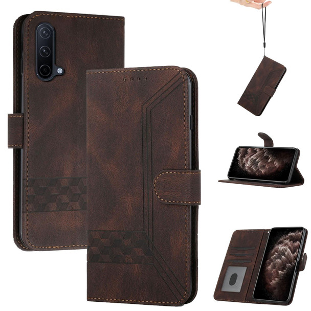 Cubic Skin Feel Flip Leatherette Phone Case - OnePlus Nord CE 5G(Brown)