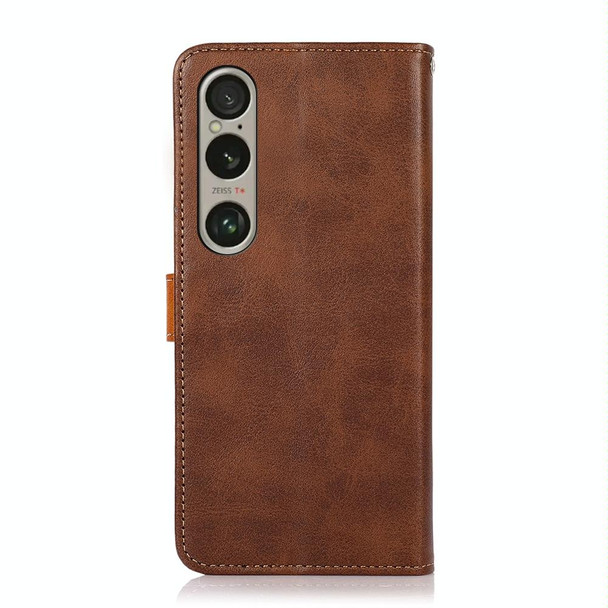 For Sony Xperia 1 IV KHAZNEH Dual-color Cowhide Texture Flip Leather Phone Case(Brown)