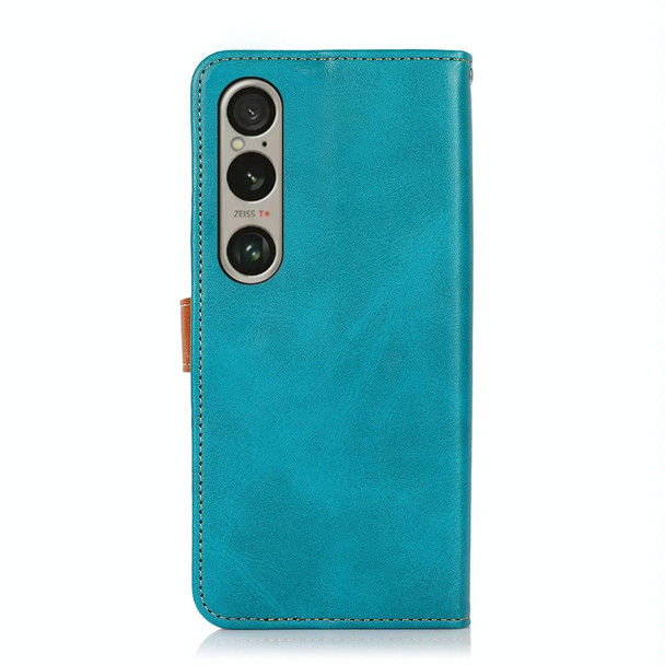 For Sony Xperia 1 IV KHAZNEH Dual-color Cowhide Texture Flip Leather Phone Case(Blue)