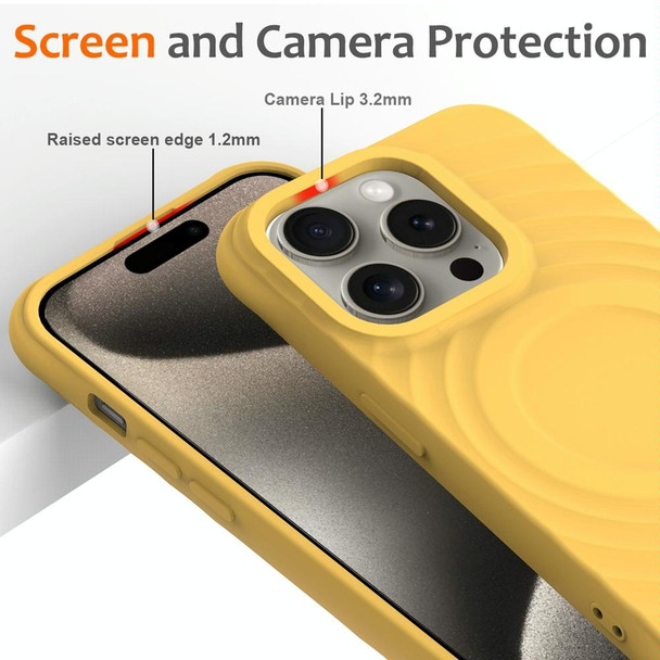 For iPhone 13 Pro Max Wave Texture MagSafe Magnetic Liquid Silicone Phone Case(Yellow)