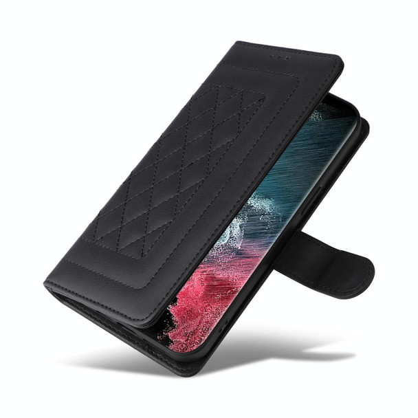 For Samsung Galaxy S22 Ultra 5G Diamond Lattice Leather Flip Phone Case(Black)