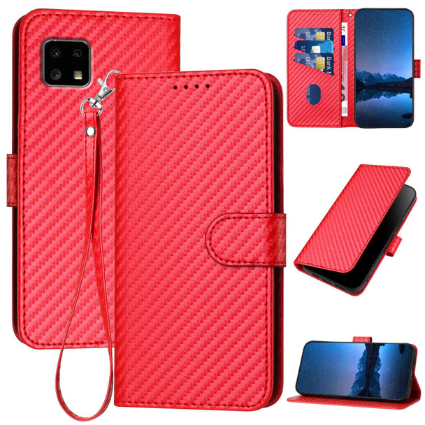 For Sharp Aquos Sense4 YX0070 Carbon Fiber Buckle Leather Phone Case with Lanyard(Red)