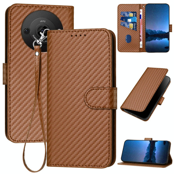 For Sharp Aquos R8 Pro SH-51D YX0070 Carbon Fiber Buckle Leather Phone Case with Lanyard(Coffee)