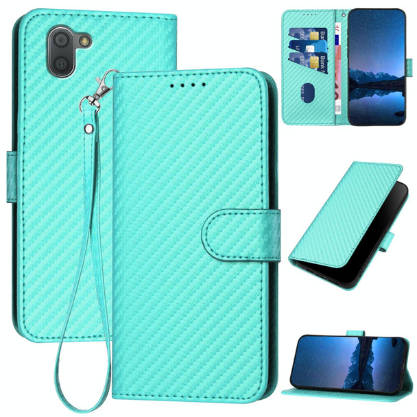 For Sharp Aquos R3 YX0070 Carbon Fiber Buckle Leather Phone Case with Lanyard(Light Blue)