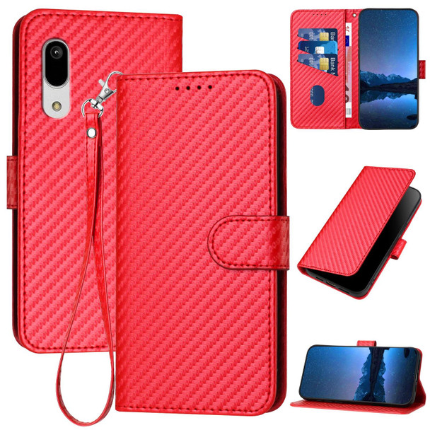 For Sharp Aquos Sense3 YX0070 Carbon Fiber Buckle Leather Phone Case with Lanyard(Red)